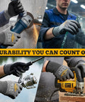 Cut Resistant Work Gloves ANSI A5 With Sandy Nitrile Grip in use during construction and metalworking tasks