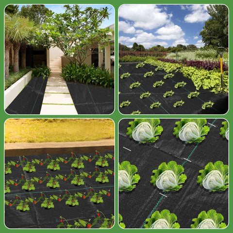 Weed Barrier Landscape Fabric Heavy Duty 3.2oz Ground Cover Mat for garden beds and driveways with 10 U shaped pegs