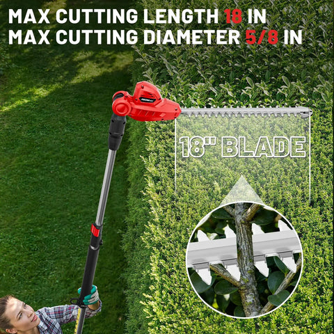 Go-To Pole Hedge Trimmer Cordless For Quick Cleanups Compatible With Milwaukee M18 Battery Extension Pole Up To 14 Feet Reach 18 Inch Trimmer For Hedge Trimming Battery Not Included in use