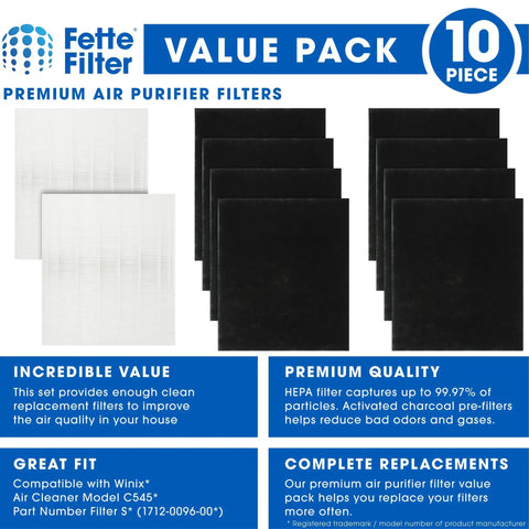 Top Tier True HEPA Replacement Filters For Winix C545 Air Purifier Kit With 2 True HEPA And 8 Activated Carbon Filters packaging