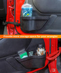 DP3 Front Door Storage Pockets For Jeep Wrangler JK JKU 2011 2018 installed on door, holding various items, black 2 pack