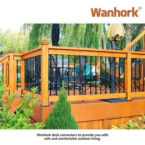 Outdoor deck with 304 Stainless Steel Deck Railing Connectors for 2x4 Wood Handrail, Black Finish, Actual 1.5x3.5in Size