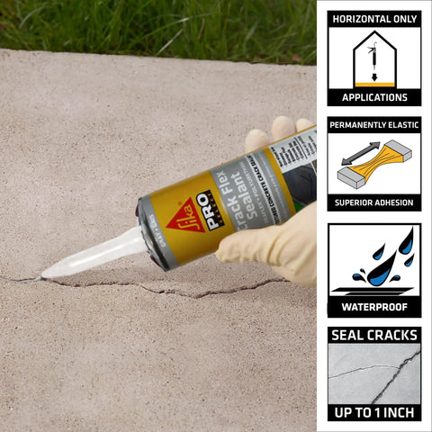 Applying Heavy Duty Gray Polyurethane Self Leveling Crack Sealant to a concrete crack for waterproof sealing.