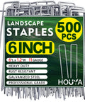 Bulk 500 Pack 6 Inch Galvanized Landscape Staples Garden Stakes Pro Grade Heavy Duty Anti Rust Ground Pins packaging