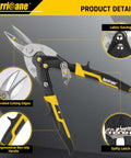 10 Inch Aviation Tin Snips With High Leverage Dual Pivot Cr-Mo Cutters for clean straight cuts on metal sheets