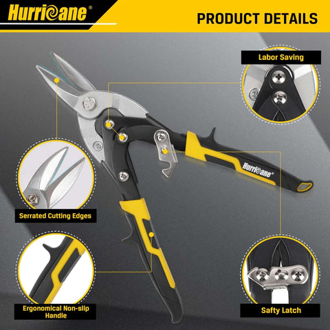10 Inch Aviation Tin Snips With High Leverage Dual Pivot Cr-Mo Cutters for clean straight cuts on metal sheets
