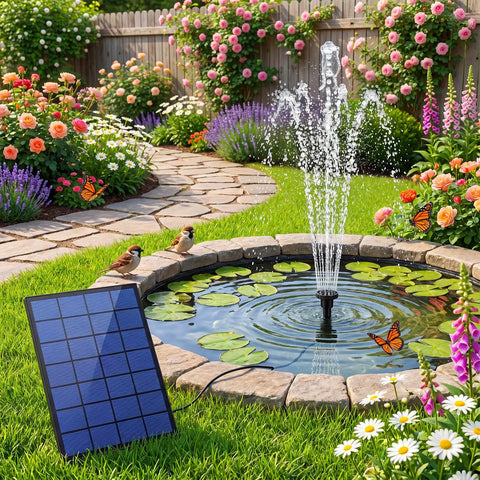 Separate Solar Panel Solar Fountain Pump Kit With 2.5W Panel 6 Nozzles 10Ft Cable Outdoor DIY Solar Powered Water Fountain