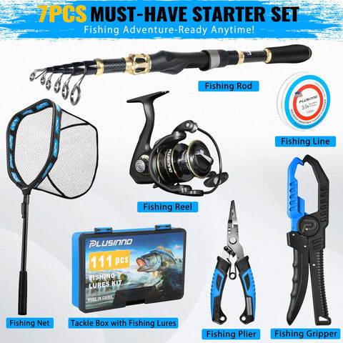 All In One Fishing Kit With Rod And Reel, Net, Tackle Box, Lures And Pliers, Complete Gear For Men, great gift, ideal for beginners