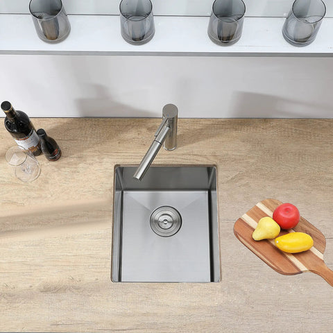 15x17 Inch Stainless Steel Bar Sink Undermount For RV And Wet Bar Use, 16 Gauge 304 Stainless, Brushed Nickel Finish, Deep 9 Inch Single Bowl