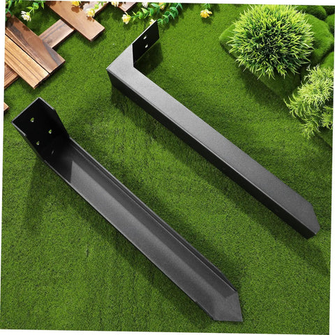 Heavy Duty Fence Post Repair Anchors With Ground Spike For Quick Installation And Enhanced Stability Of Tilted Wood And Metal Fences In Gardens And Backyards Compatible With Most Fence Post Materials, black metal anchors on grass background