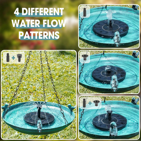 Hanging Bird Bath With Solar Fountain For Outdoors 14.9 Inch Metal Bird Bath Sun Powered Water Feature With 4 Nozzles