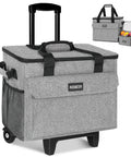 Gray Rolling Cooler With Mini Lunch Bag 50 Can Capacity Collapsible Hard Liner With Wheels 2 In 1 Portable Trolley Cart