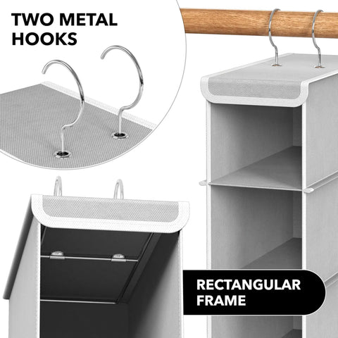 Close-up of Ten-Tier Hanging Shoes Organizer For Closet In Grey, Space-Saving Vertical Shoe Rack With Durable Metal Dual-Hook Frame