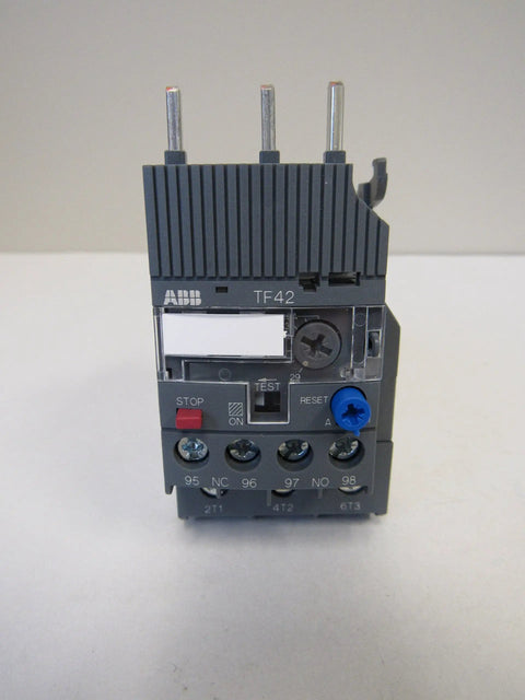 Front view of TF42-35 29 To 35 Amp IEC Overload Relay For AF Series Contactors, with controls visible and three connecting pins on top.