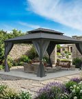 12x16 Hardtop Gazebo With Galvanized Steel Double Roof Heavy Duty Outdoor Pavilion With Netting And Curtains For Patio Backyard