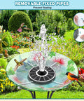 Solar Bird Bath Fountain Pump with 3.5W Glass Panel, White Panel Design, and 2000mAh Battery in a garden setting