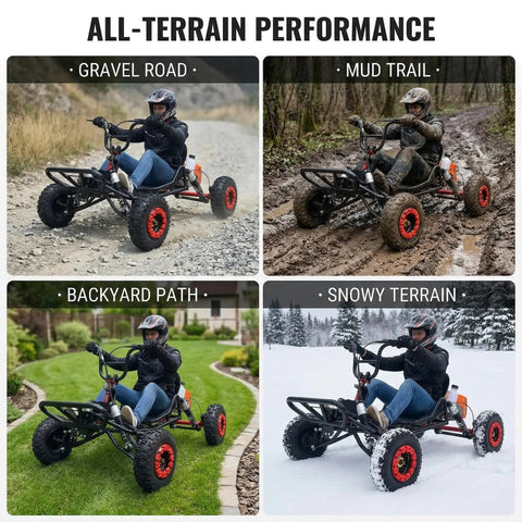 Gas Go Kart For Backyard Trails And Family Fun, EPA Compliant 63cc 2-Stroke Off Road Kart Reaches Up To 28 MPH, 440 lb Capacity