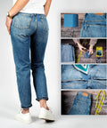 Denim Iron-On Patch Kit With 12 Patches In Three Blue Shades For Inside And Outside Glue Durable Repair For Jeans And Jackets Three Inch By Four And A Quarter Inch Easy DIY Embellishment To Patch Holes And Level Up Your Style. Blue denim iron-on patch kit, 3x4.25 in patches for jeans repair