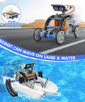 13 In 1 Solar Powered Robot Kit For Kids Aged 8 To 12, Hands On STEM Educational Toy Set For Building Land And Water Robots, Great Birthday Gift For Curious Kids shown as car and boat