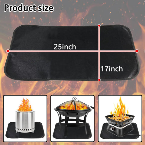 Heat Resistant Fire Pit Mat For Deck And Tabletop 25 By 17 Inch Waterproof Oilproof Heavy Duty 4 Layer Pad with dimensions