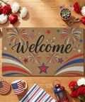 Patriotic 4th Of July Door Mat With Red White Blue Fireworks Design Welcome Mat With Heavy Duty Backing Faux Coco Coir Doormat