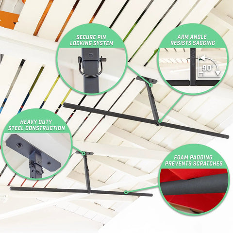 Garage Ceiling Kayak Rack With Adjustable Hangers For Two Kayaks SUPs And Surfboards Space Saving Ceiling Storage Solution Up To 200 Lb Total Capacity