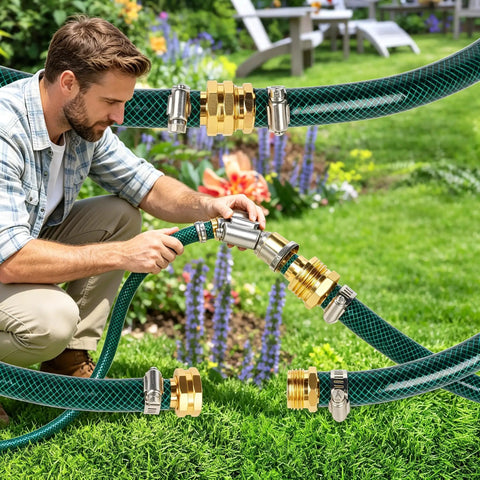 Top Rated 5/8 Inch Garden Hose Repair Kit With Stainless Steel Clamps And Aluminum Male Female Connectors For Sprinkler Water Hose End Fixing Essentials You Need, garden hose repair