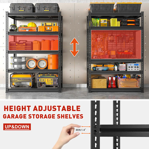 72 Inch High Garage Shelving Unit With 2500 Lbs Total Capacity For Home Garages And Light Commercial Use, adjustable steel racks with stored tools