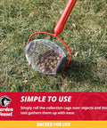 No Sweat Lawn Roller Picker That Gathers Acorns Buckeyes And Beechnuts Directly Off The Grass Surface Without Forcing You To Hunch Or Break Your Back At All On Weekend Chore Days on grassy lawn.