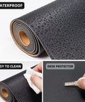 Close-up of waterproof Large Desk Pad 47.2 Inch By 17 Inch Leather Desk Pad Protector with natural cork and waterproof surface