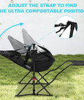 Hammock Camping Chair With Detachable Footrest And Cup Holder showing adjustable recline feature on grass