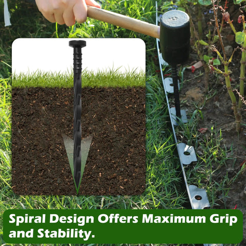 Landscape Edging Anchoring Spikes 6 Inch 30 Pack For Weed Barrier Lawn Paver Edging Stakes Garden Fence And Artificial Turf Easy Install Pro Grade Deep Securement For Any Soil Type with hammer installation demonstration.