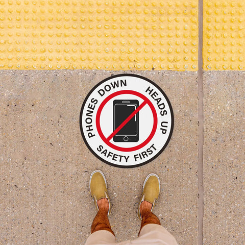 Heads Up Safety Floor Decals 12 Inch Vinyl Self Adhesive Waterproof Sign For Office And Warehouse 10 Pack High Visibility Yellow Warning Stickers For Foot Traffic And Equipment Safety on concrete floor