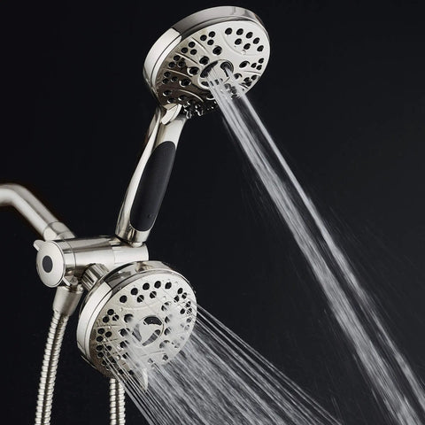 High Pressure 48 Mode Luxury 3 Way Shower Head Kit With Dual Rain And Handheld, 6 Foot Stainless Steel Hose, Anti Slip Grip