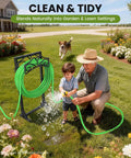 Heavy Duty Freestanding Garden Hose Holder Built To Last With Thick Gauge Metal For Outdoor Use supporting hose on lawn
