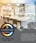 Kitchen with 4 Inch Canless Recessed LED Downlight For Sloped Ceilings With Adjustable Tilt, showing color temperature options 2700K-5000K.