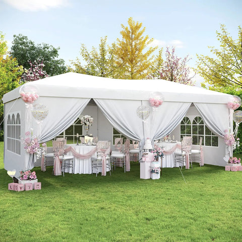 One Push Party Canopy Tent 10x20 With Six Removable Sidewalls Waterproof Outdoor Event Tent Adjustable Height Portable Pop Up Shelter