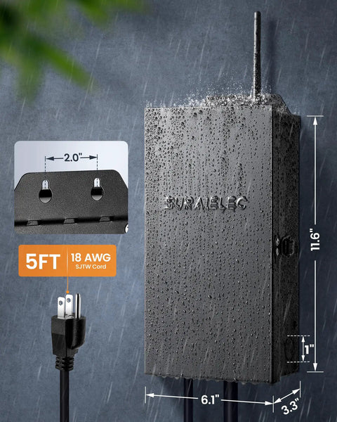 WiFi Low Voltage Landscape Transformer With Dual Channels 300W Smart Life App Controlled Lighting 2.4GHz with rain and 5ft cord