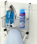 Space Saving Over The Door And Wall Mount Ironing Board Holder For Laundry Room that keeps iron and spray within reach