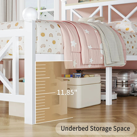 Next Level Twin White Bed Frame With Headboard And Footboard Featuring Built In Rgb Led Lights App Controlled, showing underbed storage space.