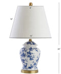 Blue And White Ceramic Ginger Jar Table Lamp With White Linen Shade, 22 Inch Tall LED Bedside Lamp, French Country Chinoiserie Style