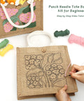 DIY Punch Needle Tote Bag Kit For Adults And Beginners With Video Tutorial And Clear Written Instructions Includes Tools For A Unique Pink Green Tote Pattern You Can Craft On The Go being crafted.