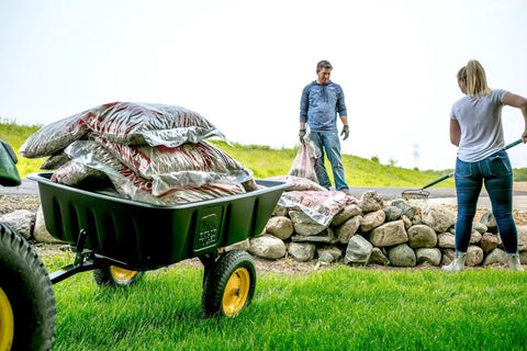 Heavy Duty Lawn Trailer With 600 Lb Capacity, 10 Cu Ft Poly Tub, Built Tough With Rugged All Steel Frame And Rust Resistant Finish in use