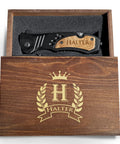 Personalized Groomsmen Pocket Knife Gift For Best Man And Groom Custom Engraved Folding Knife in wooden box.