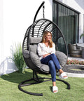 Cozy Hanging Egg Chair With Stand For Indoor And Outdoor Living, Perfect Patio Or Balcony Chill Spot, Wicker Swing Hammock