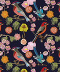 Six Panel Floral Birds Wall Mural Set In Multicolor With Ruby Cardinals And Teal Blue Jays On A Dark Navy Backdrop Non Woven Material Paste Not Included Measures 9ft 10in By 7ft 10in When Assembled