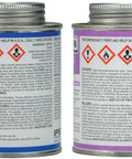 Twin Pack 780 PVC Regular Bodied Plumbing Solvent Cement And Purple Primer Set, hazard warning labels visible on cans