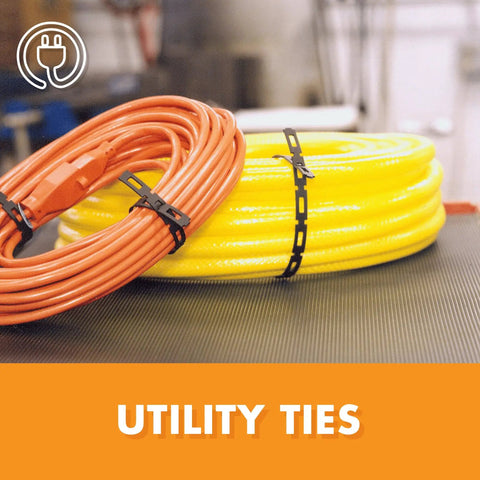 Beefy Heavy Duty 1/2-Inch Black Cable Ties Roll 100-Feet securing coiled cords for neat organization on utility table