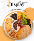 Chip and Dip Serving Set with 13.5 Inch Ceramic Platters and Trays, Divided Appetizer Tray on rotating base with assorted snacks