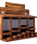 Wooden Squirrel Picnic Table Feeder With Four Seed Compartments And Seven Tier Bar Stools, Durable Burnt Wood Finish